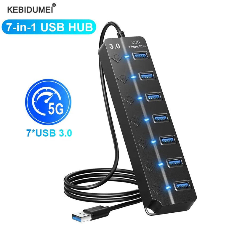 7-IN-1 USB 3.0 HUB 5Gbps High Speed USB Docking Station Extender USB HUB USB Splitter with Switch Control For Laptop Macbook pro - Laranja e Tangerina