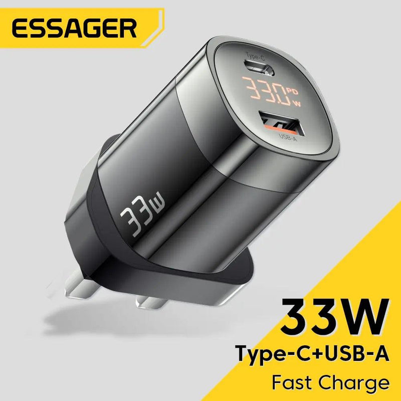 Essager 33W GaN USB C Charger Digital Display PD Fast Charging For iPhone 13 12 Max Pro iPad For Xiaomi Poco Samsung Charger Es - Laranja e Tangerina