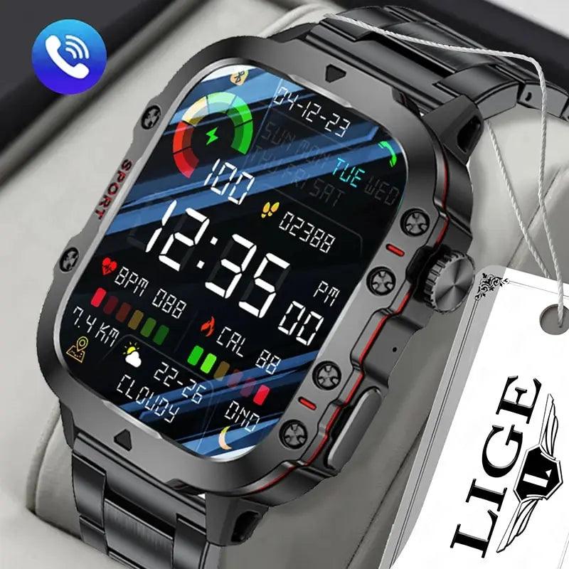 LIGE New Smart Watch 1.96 Inch Screen 420 MAh Bluetooth Call Voice Assistant Watch Sports Fitness Waterproof Smartwatch For Men - Laranja e Tangerina