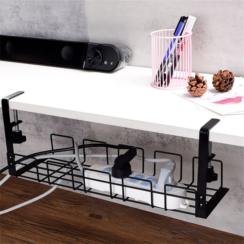 Under Table Storage Rack Metal Cable Management Tray Home Office Desk Wire Organizer No Punching Kitchen Storage Accessories - Laranja e Tangerina