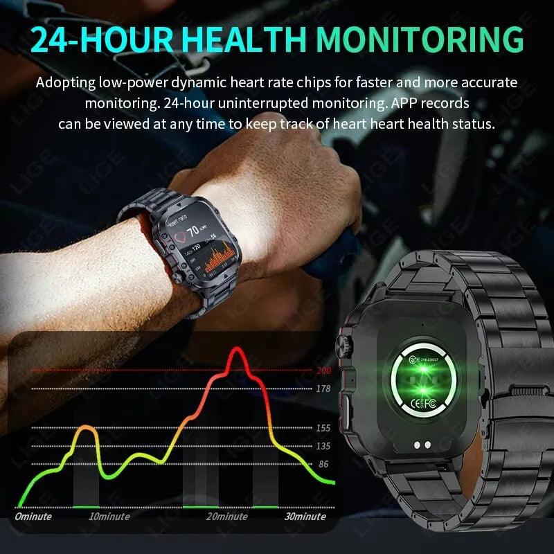 LIGE New Smart Watch 1.96 Inch Screen 420 MAh Bluetooth Call Voice Assistant Watch Sports Fitness Waterproof Smartwatch For Men - Laranja e Tangerina