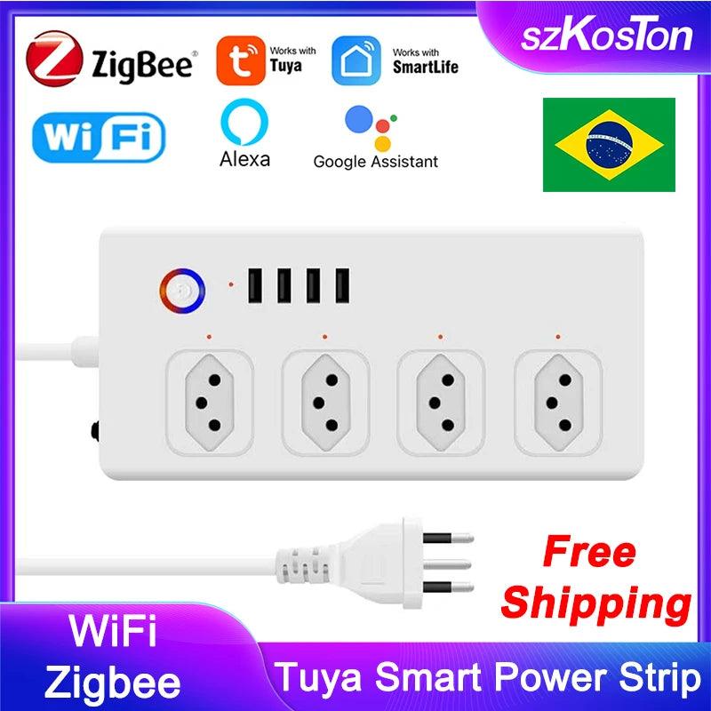 Brazil Power Strip ZigBee Wifi Tuya Smart Plug Power Strip Extension Cord Surge Protector Smart Home Socket Work with Alexa - Laranja e Tangerina