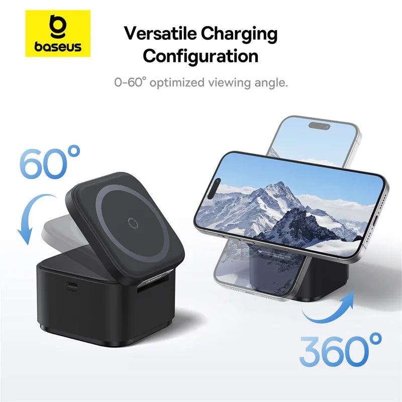 Baseus 25W 2 in 1 Magnetic Wireless Charger Stand 15W Fast Charging Dock Station With Retractable Cable For iPhone15 14 Airpod - Laranja e Tangerina