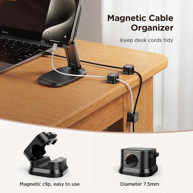 Joyroom Magnetic Cable Clips Cable Smooth Adjustable Cord Holder Under Desk Cable Management Wire Keeper Cable Organizer Holder - Laranja e Tangerina