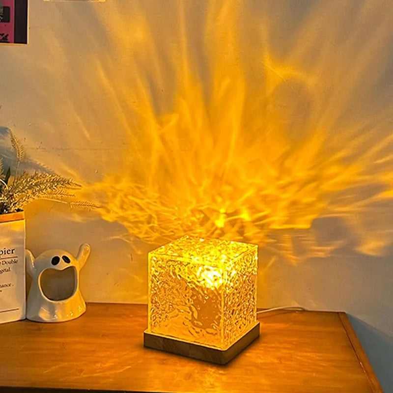 Dynamic Rotating Projector Night Light Crystal Water Ripple Projection Flame Bedroom Decor for Bedside Birthday Holiday Gift - Laranja e Tangerina