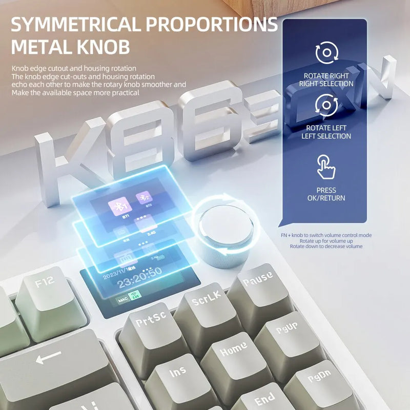 K86 Wireless Hot-Swappable Mechanical Keyboard Bluetooth/2.4g With Display Screen and Volume Rotary Button for Games and Work - Laranja e Tangerina