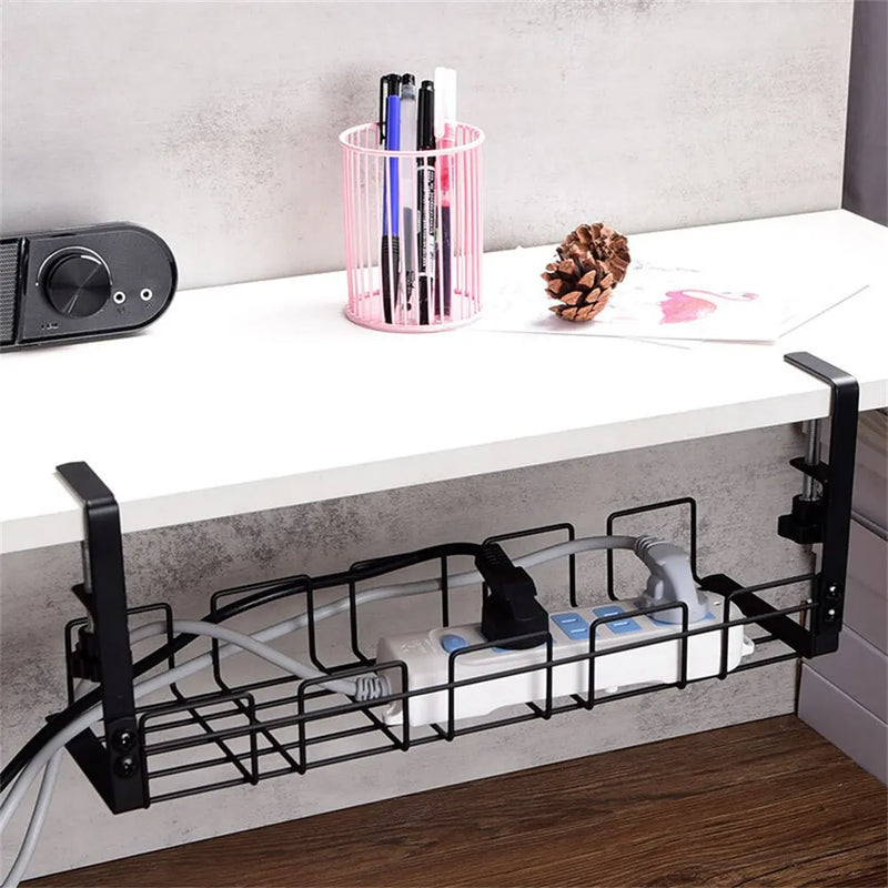 Under Table Storage Rack Metal Cable Management Tray Home Office Desk Wire Organizer No Punching Kitchen Storage Accessories - Laranja e Tangerina