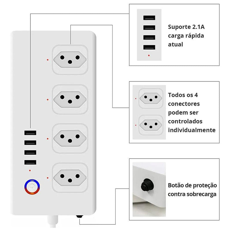 Brazil Power Strip ZigBee Wifi Tuya Smart Plug Power Strip Extension Cord Surge Protector Smart Home Socket Work with Alexa - Laranja e Tangerina