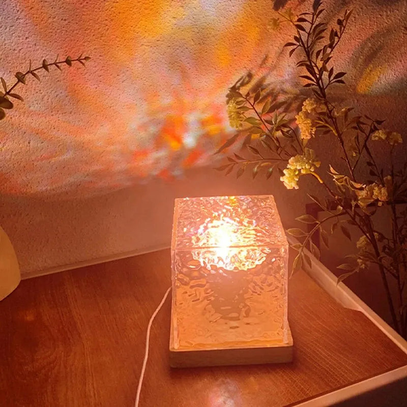 Dynamic Rotating Projector Night Light Crystal Water Ripple Projection Flame Bedroom Decor for Bedside Birthday Holiday Gift - Laranja e Tangerina