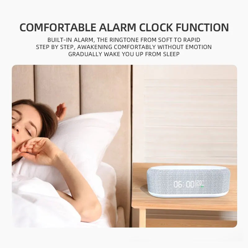 Wireless Charger Alarm Clock Time LED Light Thermometer Earphone Phone Charger 15W Fast Charging Dock Station for iPhone Samsung - Laranja e Tangerina