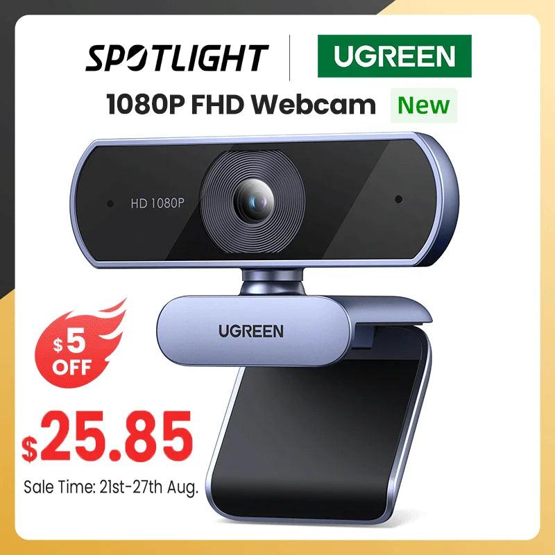 UGREEN USB Webcam 1080P HD Mini Webcam For Laptop Computer Web Camera Dual Microphones for Youtube Zoom Video Calling 2K web cam - Laranja e Tangerina