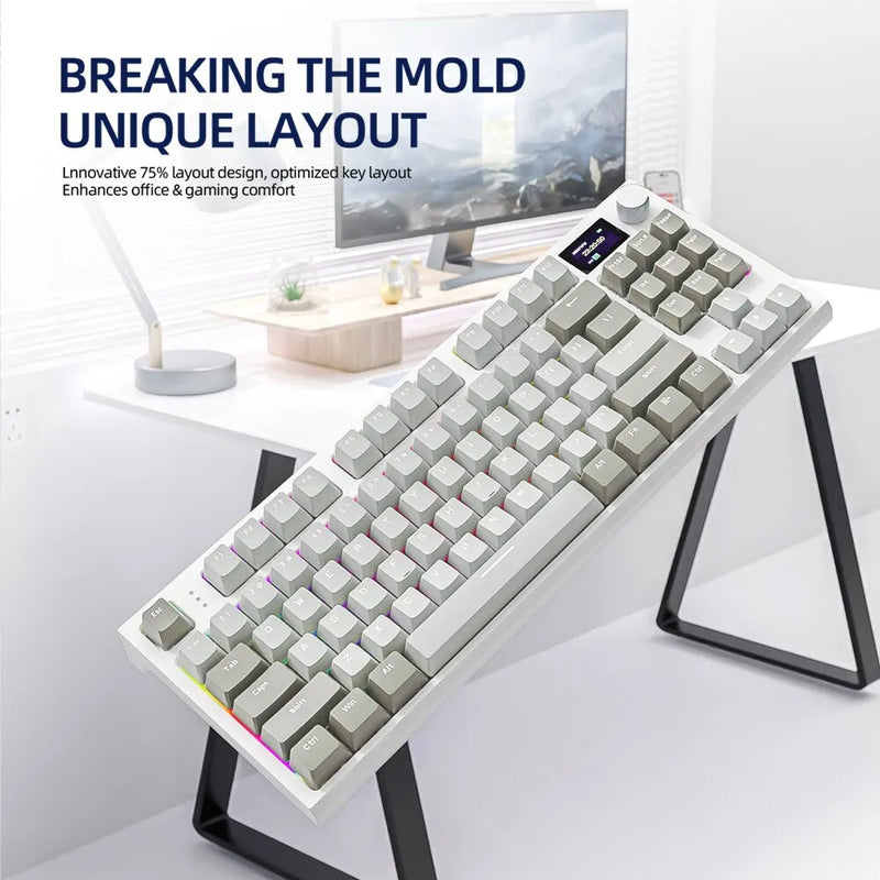 K86 Wireless Hot-Swappable Mechanical Keyboard Bluetooth/2.4g With Display Screen and Volume Rotary Button for Games and Work - Laranja e Tangerina