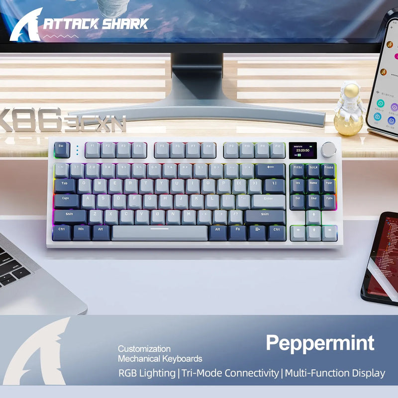 K86 Wireless Hot-Swappable Mechanical Keyboard Bluetooth/2.4g With Display Screen and Volume Rotary Button for Games and Work - Laranja e Tangerina