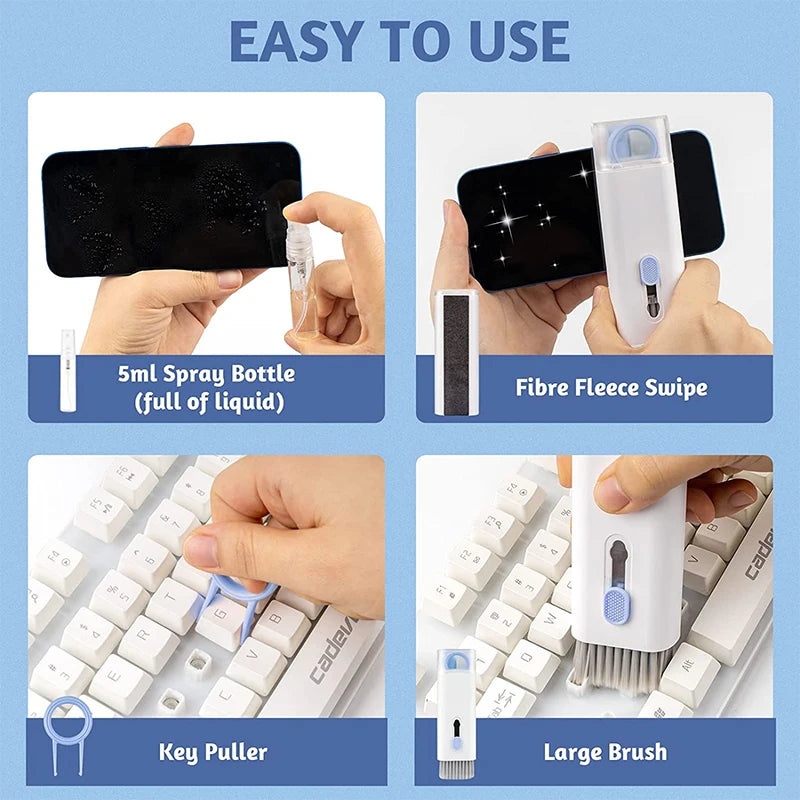 7-in-1 Keyboard Cleaning Kits Airpods Cleaner Headset Cleaner Pen Laptop Screen Cleaning Bluetooth Earphones Cleaning Kit - Laranja e Tangerina