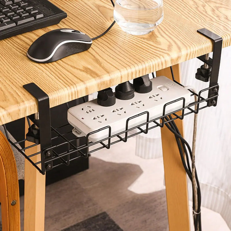 Under Table Storage Rack Metal Cable Management Tray Home Office Desk Wire Organizer No Punching Kitchen Storage Accessories - Laranja e Tangerina