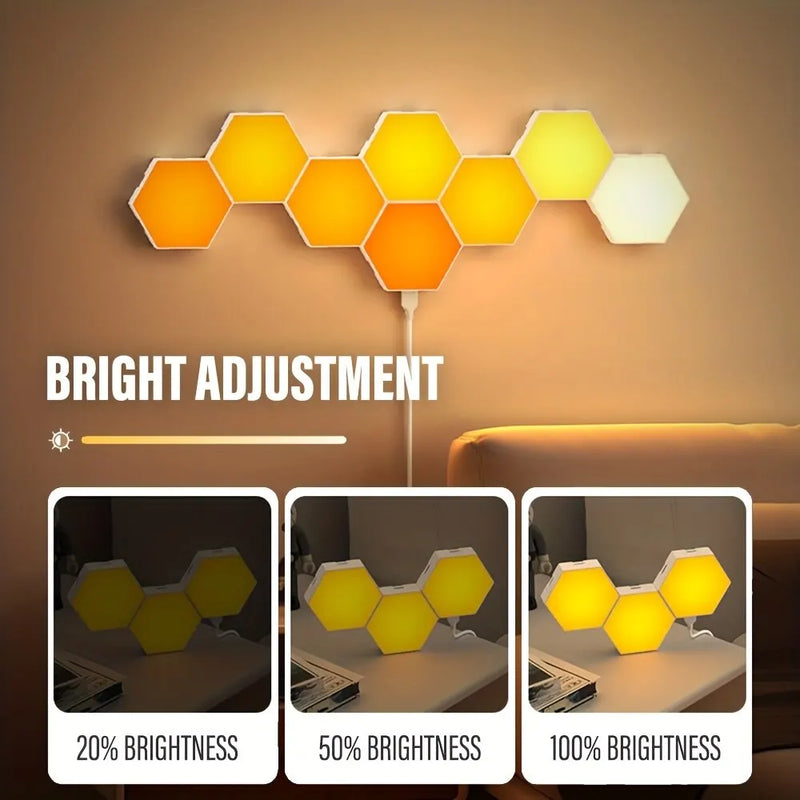 RGB Intelligent Hexagonal Wall Lamp Color-changing Ambient Night Light DYI Shape Music Rhythm APP Control For Game Room Bedroom - Laranja e Tangerina