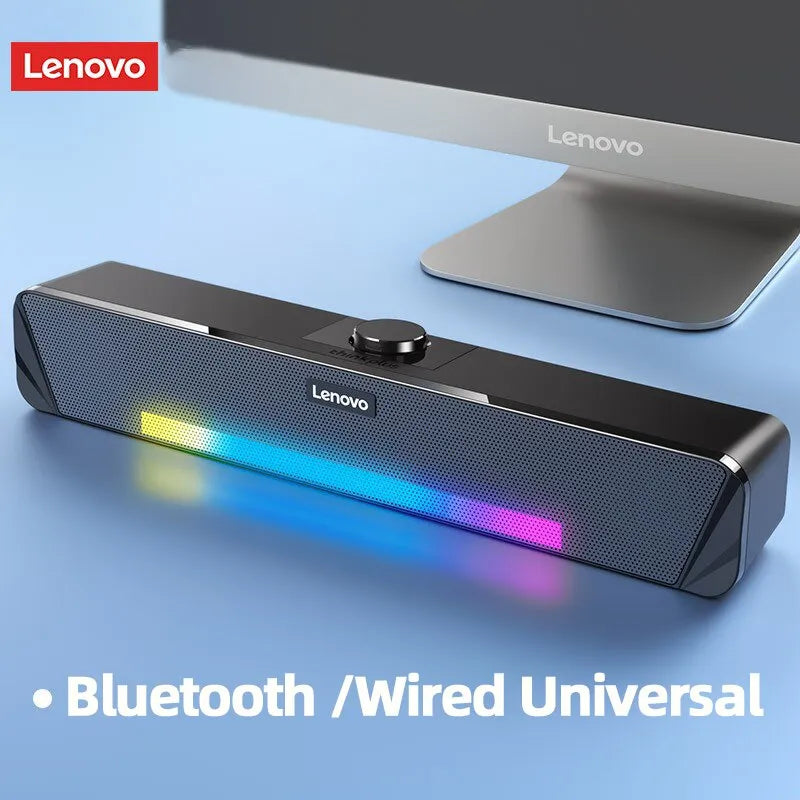 Original Lenovo TS33 Wired and Bluetooth 5.0 Speaker 360 Home Movie Surround Sound Bar Audio Speaker For Desk Computer Subwoofer - Laranja e Tangerina