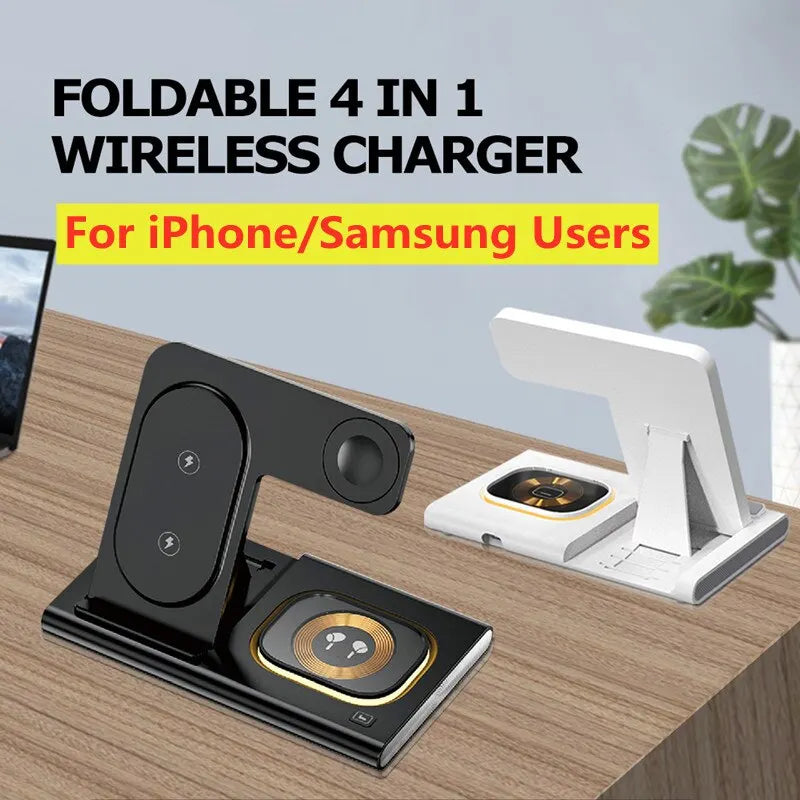 3 in 1 Wireless Charger Stand Pad For iPhone 15 14 13 12 Samsung S23 S22 Galaxy Watch 5 4 Active Buds Fast Charging Dock Station - Laranja e Tangerina