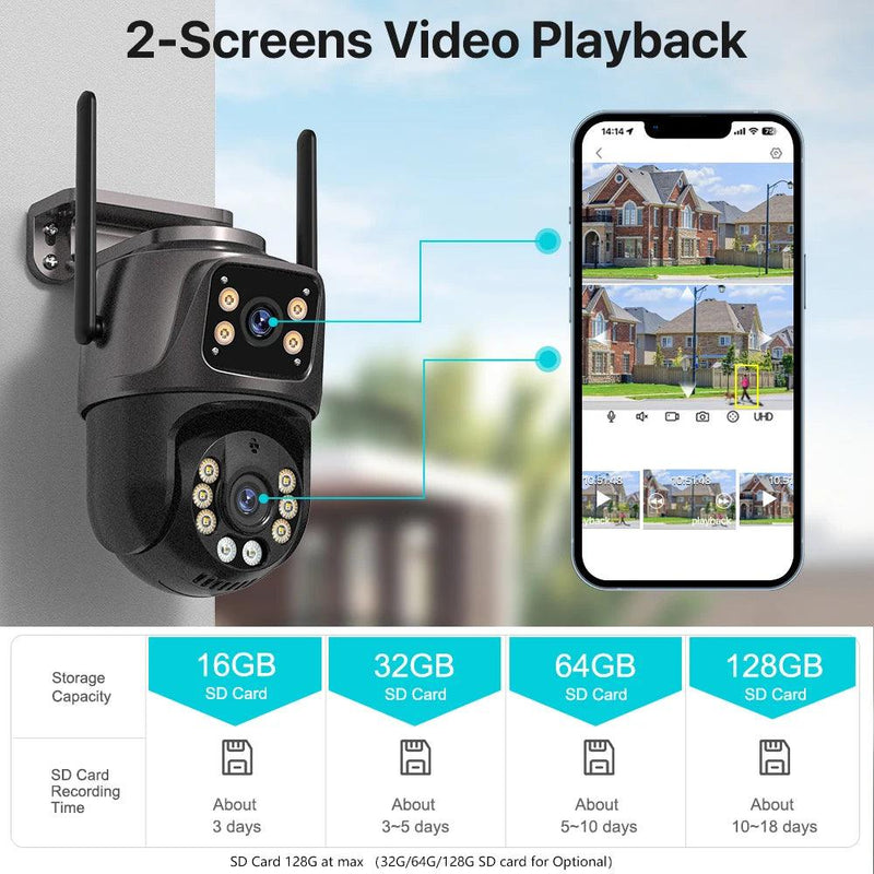 4K 8MP HD Wifi PTZ Camera Outdoor 4MP Dual Lens Dual Screen AI Auto Tracking IP Camera CCTV Audio Video Surveillance P2P iCSee - Laranja e Tangerina